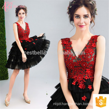 black two-piece floral embroidered mini Alibaba china sexy evening dress peach color